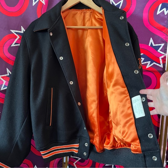 1960s Vintage Wayland Varsity Jacket Minute Man Wool Black Orange W Letterman 44 - Picture 5 of 12